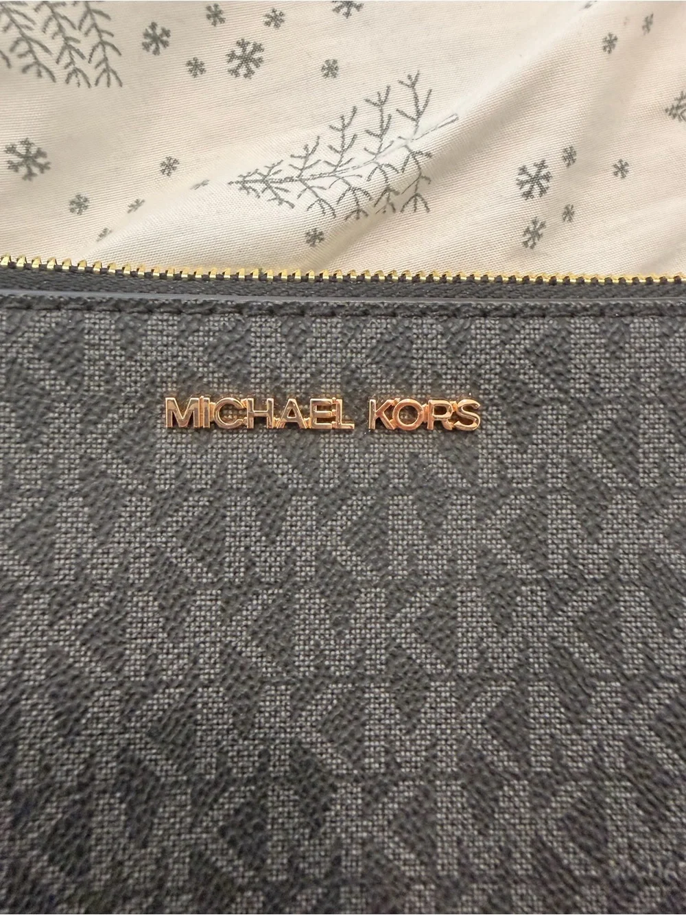 Michael Kors Black Monogram Wristlet Clutch with Gold Hardware
